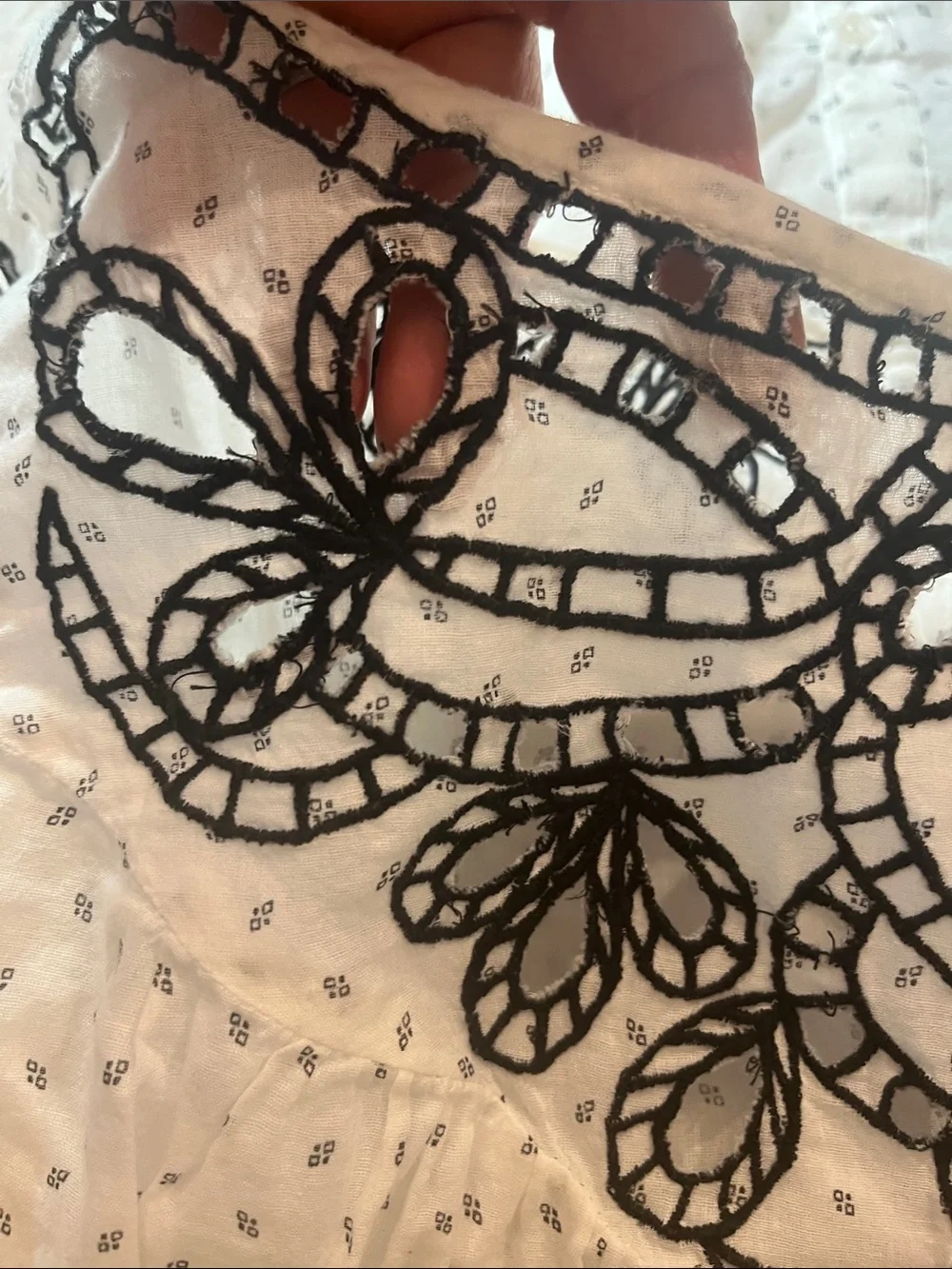 Free People White Blouse with Black Embroidered Yoke